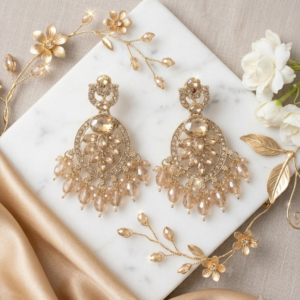 Elegant Golden Stone-Studded Chandbali Earrings for Women