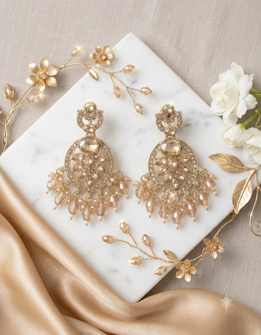Elegant Golden Stone-Studded Chandbali Earrings for Women