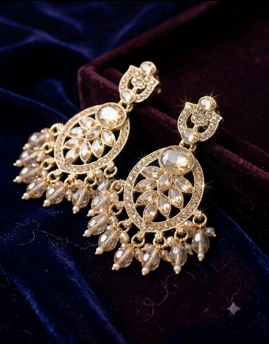 Elegant Golden Stone-Studded Chandbali Earrings for Women - Image 4