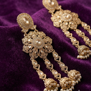 Golden Stone-Studded Traditional Jhumka Earrings
