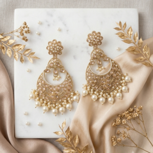 Elegant Gold-Plated Pearl Chandbali Earrings ✨