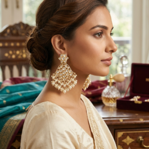 Elegant Gold-Plated Kundan Pearl Drop Earrings for Women