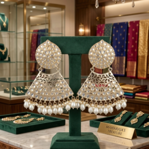 Elegant Gold-Plated Kundan Chandbali Earrings with Pearl Drops