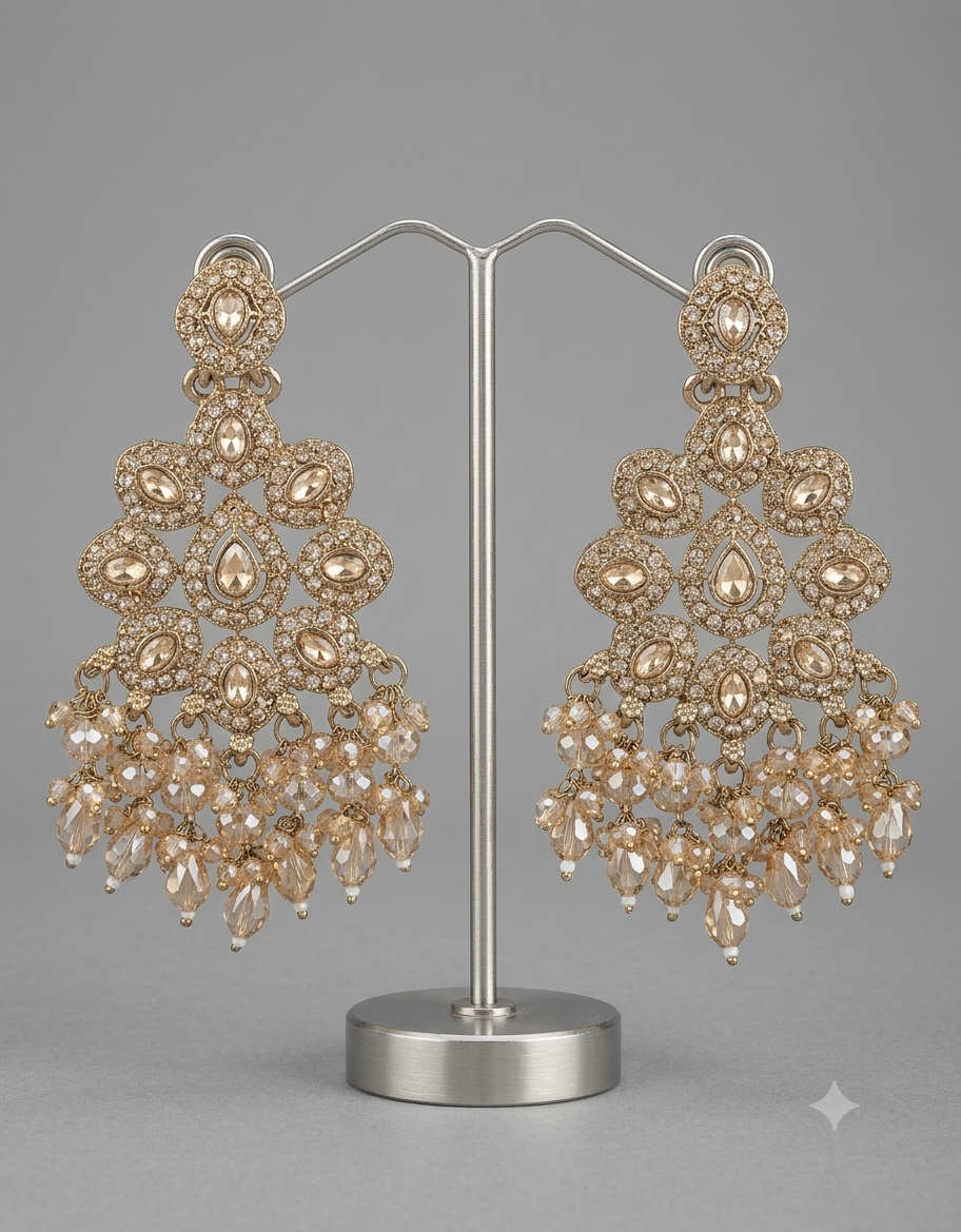 Luxury Gold-Tone Kundan & Crystal Chandbali Earrings - Image 5