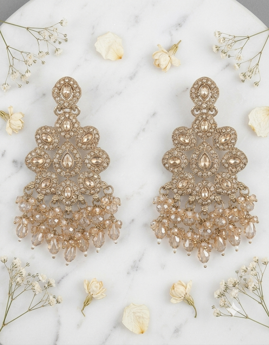 Luxury Gold-Tone Kundan & Crystal Chandbali Earrings - Image 2