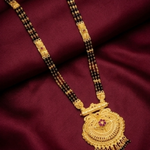 Traditional Gold Plated Long Mangalsutra with Intricate Statement Pendant