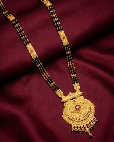 Traditional Gold Plated Long Mangalsutra with Intricate Statement Pendant