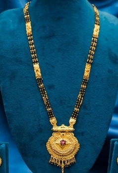 Traditional Gold Plated Long Mangalsutra with Intricate Statement Pendant - Image 2