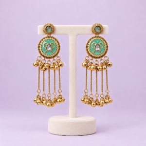 Royal Mint Green & Gold Chandbali Dangler Earrings