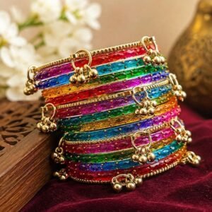 Vibrant Ethnic Churi Set with Golden Ghunghroo Charms for Women