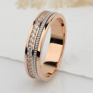 Elegant Two-Tone Crystal Embedded Statement Band Ring for Women