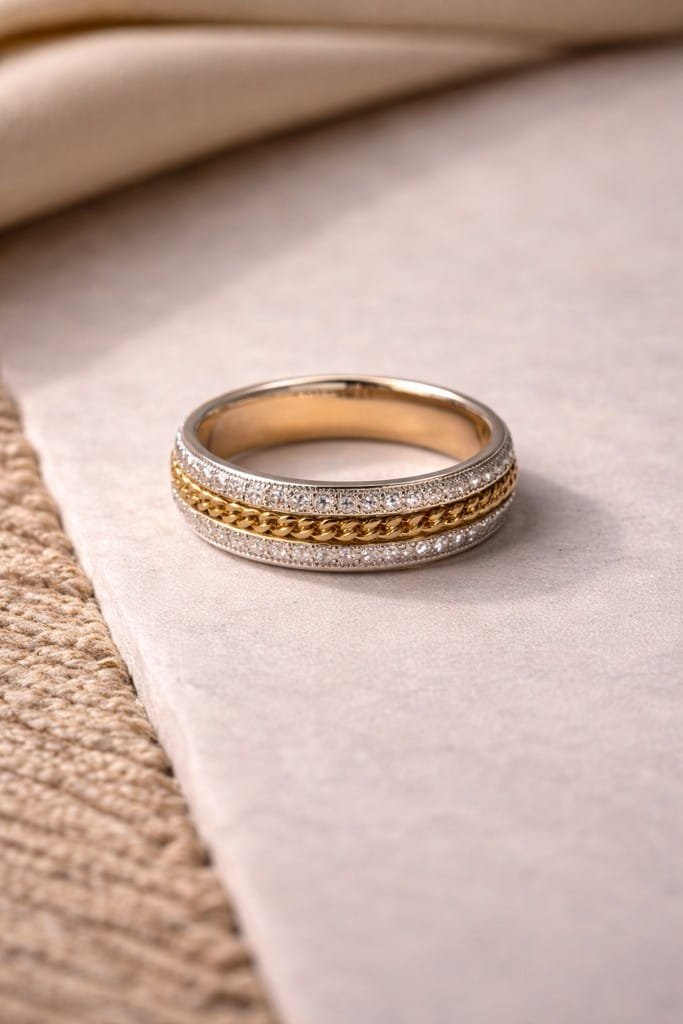 Elegant Two-Tone Crystal Embedded Statement Band Ring for Women - Image 2