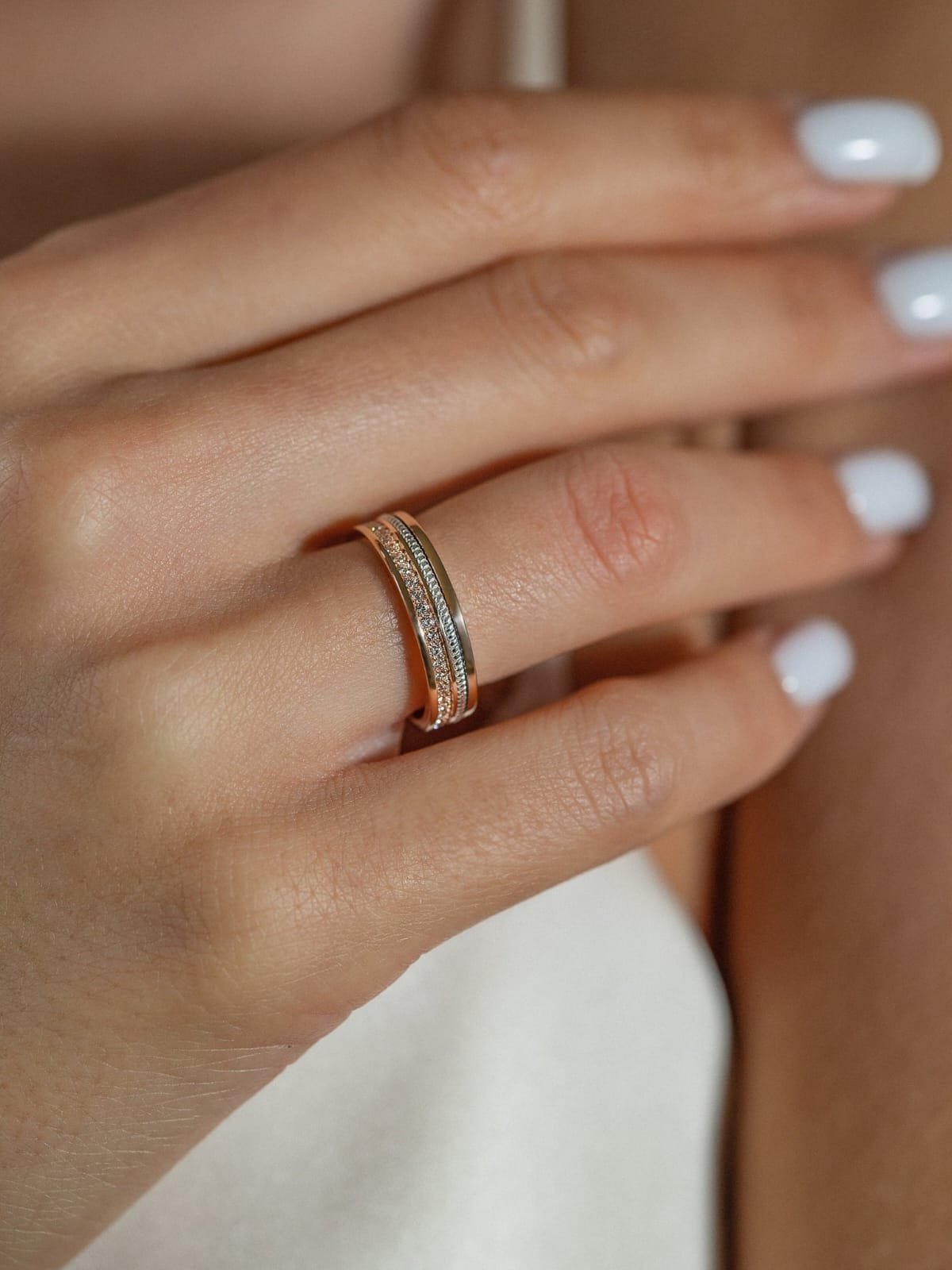 Elegant Two-Tone Crystal Embedded Statement Band Ring for Women - Image 3