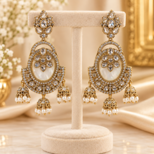Gold-Plated Kundan Pearl Drop Earrings